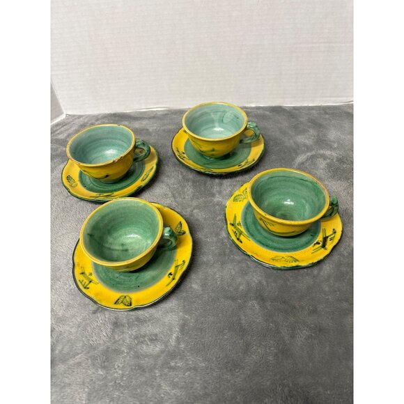 F.B.C. Anaca Italy Ceramic Tea Cup & Saucer Set Artisan 5505 Folkart signed - Picture 7 of 16